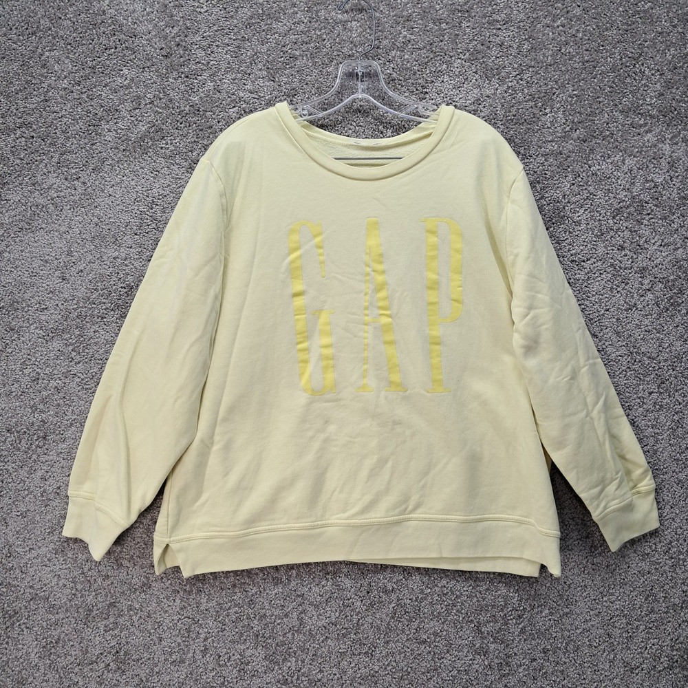 GAP Womens XXL Yellow Logo Graphic Crewneck Fleece Pullover Sweatshirt